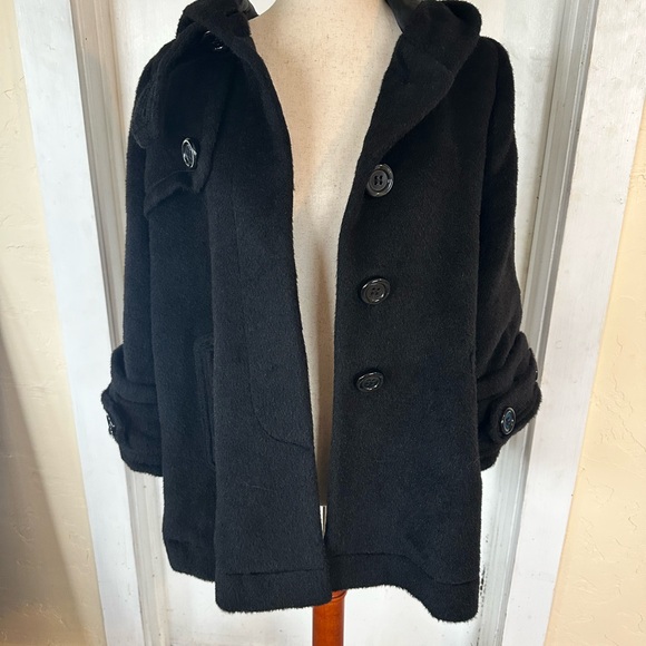 Christiane Celle Italian Wool Coat Silk Lining Hooded Robe Luxury Bell Sleeve 6 - Picture 7 of 10